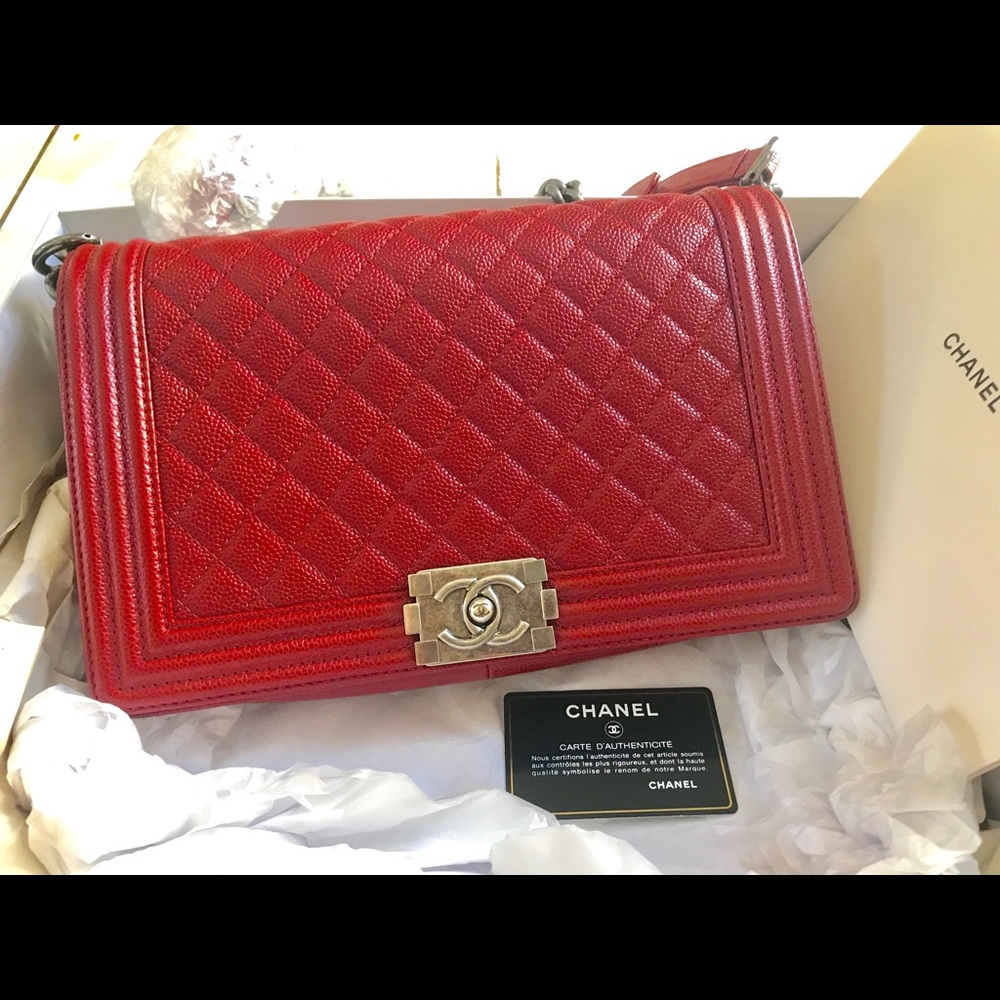 Chanel Caviar Red Medium Boy Flap Bag